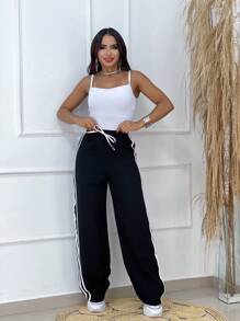 Striped Palazzo Pants - Negro - Ver 4