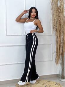 Striped Palazzo Pants - Negro - Ver 2