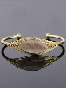 1 件金色不对称宝石开口袖口手链疗愈天然宝石水晶手镯绕线手链送给朋友新年礼物 - Bangle - 查看 8