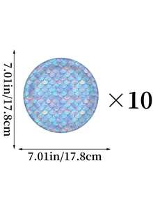 60 件/套美人鱼派对用品，一次性纸杯和盘子，7 英寸/9 英寸铝箔美人鱼鳞片设计，适用于生日派对、学校活动、野餐、宴会等场合 - 彩色 - 查看 10