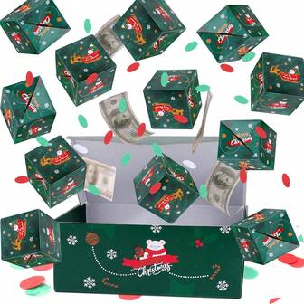 Christmas Surperise Gift Box Explosinon Set,Money & Confetti,Festive Home & Kitchen Decor,NO Power Needed,For Women & Men,Christmas Party Favors,Teenager & Cheap Stuff,Holiday Season Decor