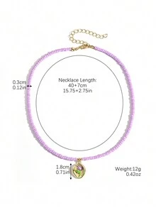 1 件时尚可爱的多颗紫白色种子珠串珠项链，适合女性搭配日常服装派对 - Purple Seed Beads - 查看 11