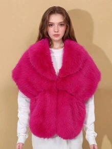 1pc Women's Solid Color Fluffy Collar Scarf, Thick Outdoor Casual Windproof Warm Fashion Elegant Shawl, Polyester, Autumn/Winter