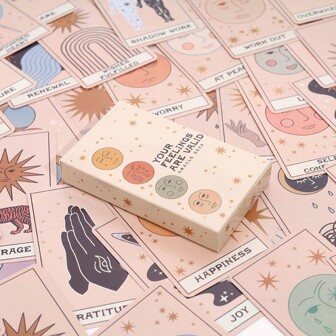 您的感受是有效的神谕牌组包括 48 张折叠式指南，附有含义和说明。神谕牌阵版权所有 2023 LEIGHANN HUBERMAN