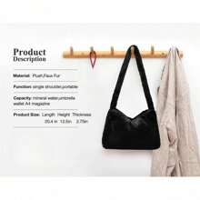Fuzzy Tote Bag Y2K Fluffy Shoulder Bag Women Furry Purse Large Cute Plush Bag Ladies Faux Fur Bag For Autumn And Winter - màu đen - Xem 2