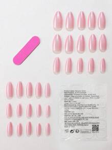 30 piezas de uñas postizas en forma de almendra de color rosa pálido con efecto metálico, de estilo minimalista y delicado, con 1 lima de uñas y 1 juego de uñas de gel de gel
