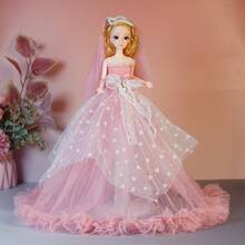 Búp bê cô dâu cỡ lớn cho bé gái, váy dài công chúa dễ thương có vương miện, quà tặng trang trí cây thông Noel sinh nhật cho bé gái - Búp bê cao 30 cm và váy dài khoảng 38 cm - Xem 2