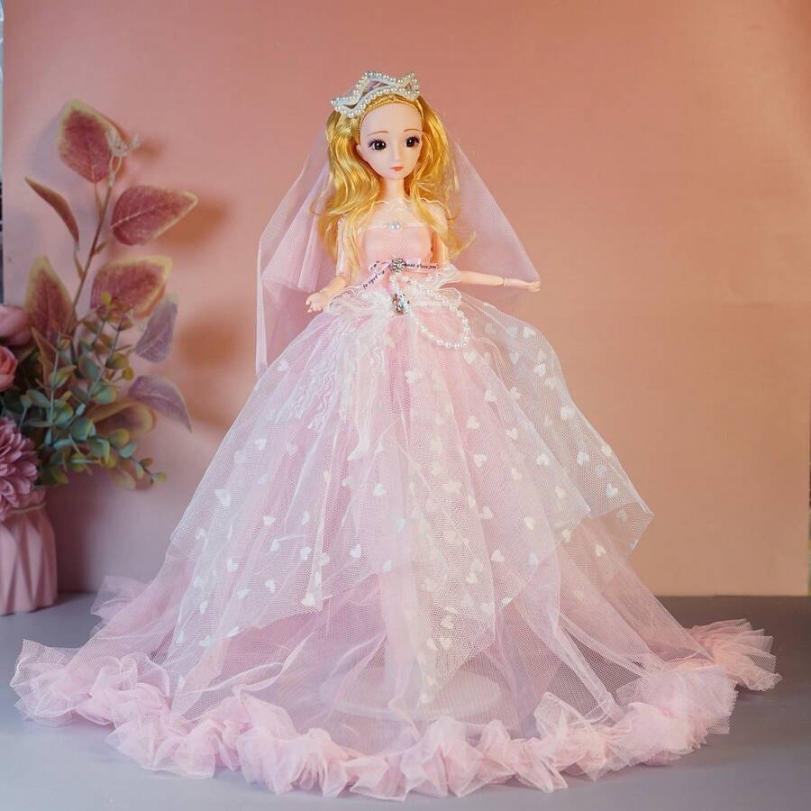 Búp bê cô dâu cỡ lớn cho bé gái, váy dài công chúa dễ thương có vương miện, quà tặng trang trí cây thông Noel sinh nhật cho bé gái - Búp bê cao 30 cm và váy dài khoảng 38 cm - Xem 1