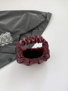 Mini Solid Color Pleated Cloud Shaped Vintage Handbag, Casual Tote Bag For Women, Autumn/Winter - Burgundy - View 9