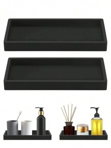 两件套浴室托盘，硅胶收纳托盘，黑色长方形托盘，适用于梳妆台、浴缸、厨房水槽、梳妆台，20x10厘米，可重复使用，适合返校季和房间装饰 - 黑色 - 查看 8