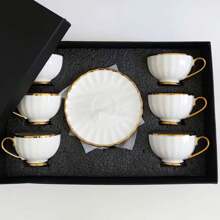 Set Of Cups And Saucers White Cup With Gold Rim For Coffee Or Tea With Saucer 90ml 6 Units - 白色 - 查看 2