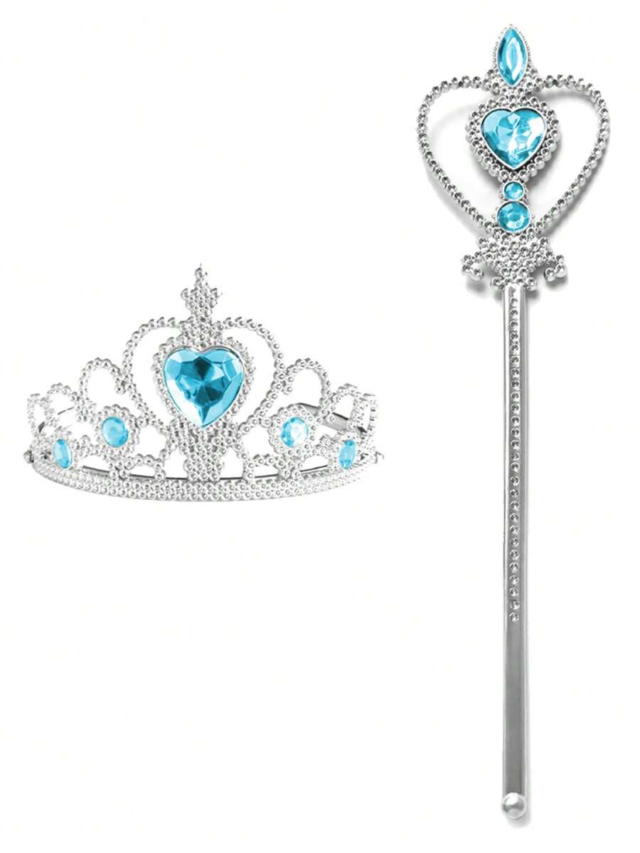 1 套儿童冰雪奇缘心形头带和心形魔杖 2 件，水晶装饰，节日派对道具