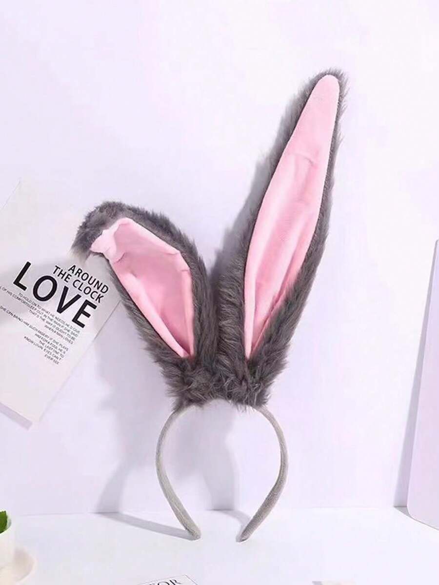 Băng đô tai thỏ dài bằng vải nhung cosplay mũ nón phụ kiện tóc lolita lo niang kc phụ kiện tai động vật - Màu xám đen - Xem 1
