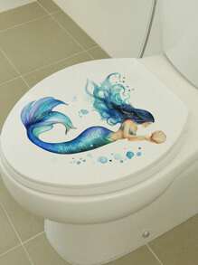 1pc Decorative Toilet Seat Sticker Cartoon Mermaid Pattern Self-Adhesive Sticker Waterproof And Removable PVC Bathroom Decoration Toilet Seat Sticker, Stickers, Wall Decal, Vinyl Decal For Home Decorations, Spring Decoration Items Refresh Your Home, Rama Decoration Stickers Gifts Birthday Graduation - Multicolor - View 3