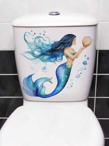 1pc Decorative Toilet Seat Sticker Cartoon Mermaid Pattern Self-Adhesive Sticker Waterproof And Removable PVC Bathroom Decoration Toilet Seat Sticker, Stickers, Wall Decal, Vinyl Decal For Home Decorations, Spring Decoration Items Refresh Your Home, Rama Decoration Stickers Gifts Birthday Graduation - Multicolor - View 1