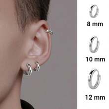 YUNY Kit 3 Pairs Stainless Steel Hoop Earrings Punk Rock Rhodium Circle For Men And Women - Silver - View 1