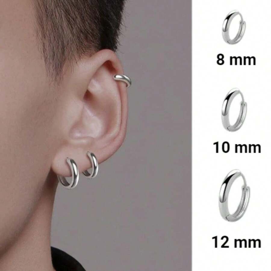 YUNY Kit 3 Pairs Stainless Steel Hoop Earrings Punk Rock Rhodium Circle For Men And Women - Silver - View 1