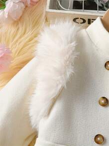 Young Girl Casual Solid Color Stand Collar Fashion Fur Patchwork Coat Dress, Autumn/Winter