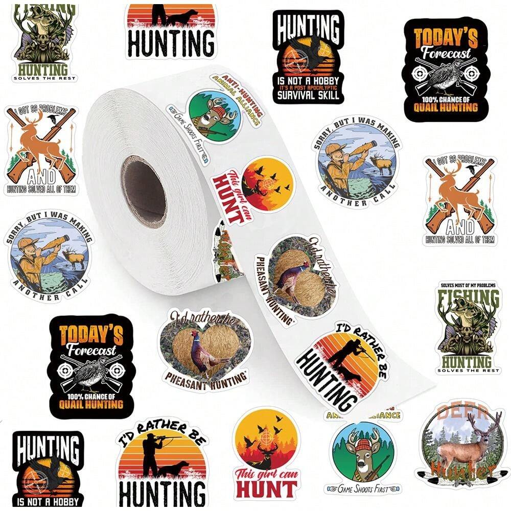 500pcs Hunting Sticker Roll, Cute Cartoon Aesthetic Graffiti 1 Inch