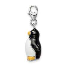 Diamond2Deal 925 Sterling Silver Rhodium-Plated Polished 3-D Enameled Penguin Charm Pendant With Fancy Lobster Clasp