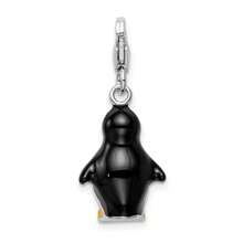 Diamond2Deal 925 Sterling Silver Rhodium-Plated Polished 3-D Enameled Penguin Charm Pendant With Fancy Lobster Clasp