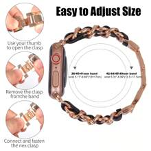 Dây đeo bằng da và kim loại tương thích với dây đeo Apple Watch 38/40/41/42/44/45/46/49mm, tương thích với Apple Watch Ultra/SE/Series 10/9/8/7/6/5/4/3/2/1 - da đen vàng hồng - Xem 7