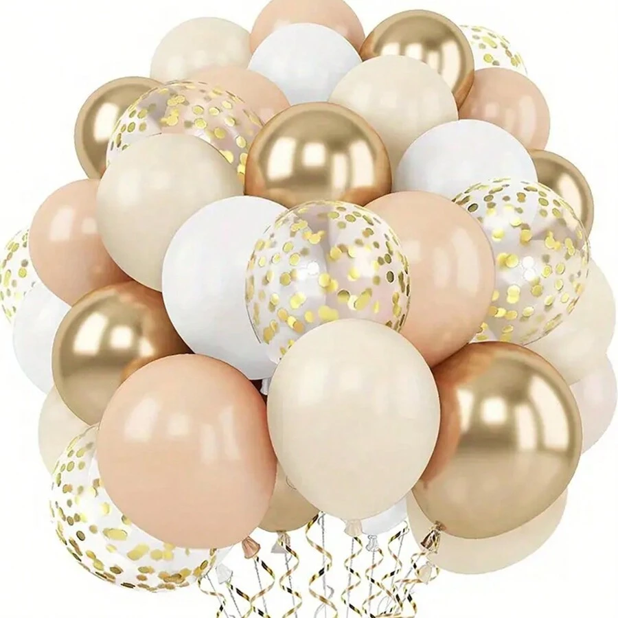 1 set de 53 globos en tonos beige, blanco, dorado, nude, crema y neutros en estilo bohemio con confeti dorado, adecuados para decoración, regalos, fiestas, baby shower, cumpleaños, boda, revelación de género y ceremonia de bautizo