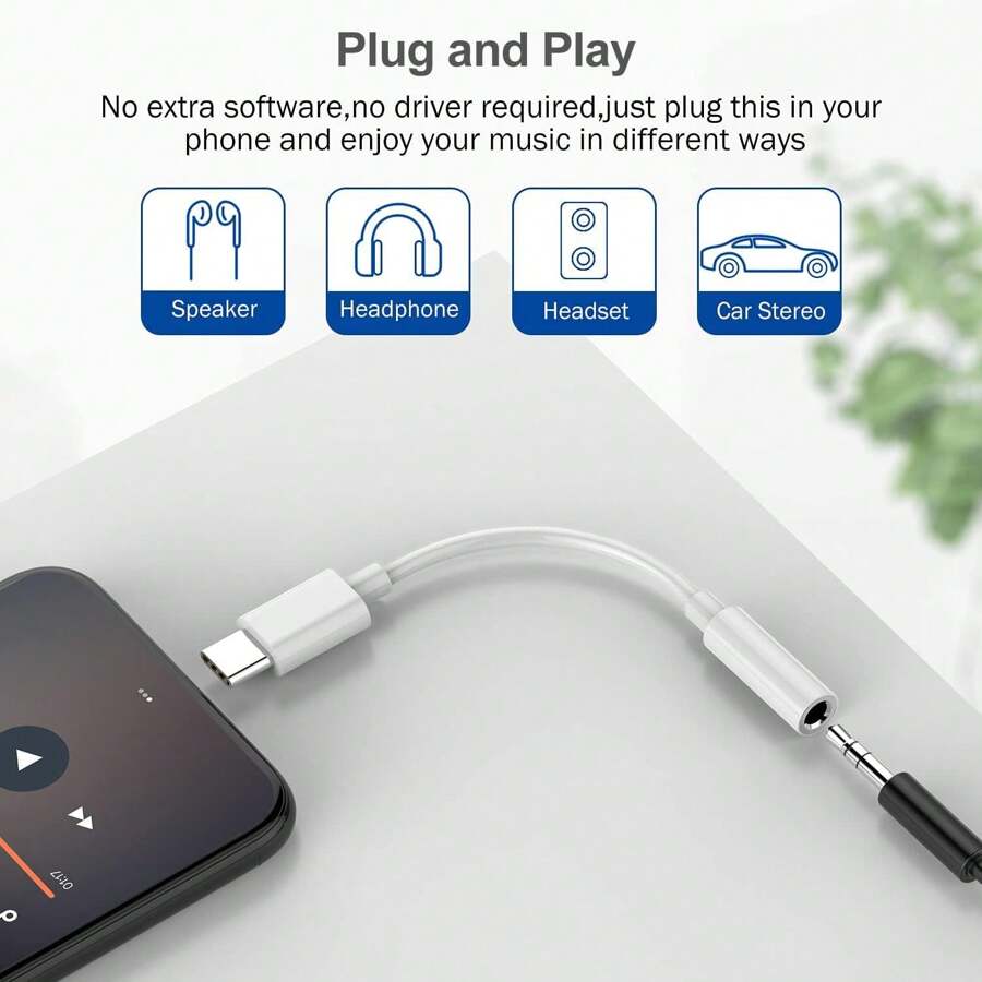 12pcs USBC To 3.5mm Headphone Jack Adapter With Cable, Compatible