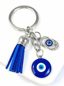 1pc Glass Pie Keychain, New Turkish Blue Evil Eye Design Keychain