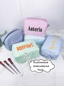 1Pc Customised Embroidery Minimalist Square Makeup Bag,Makeup Bag Makeup Pouch Skincare Bag Toiletry Bag Packing Cubes,Travel Essentials Cruise Essentials Dorm Essentials,Wedding Bridesmaid Gifts,Mom Gifts,Birthday Gifts,Gifts For Friends And Teachers,Home Decor,Bathroom Livingroom Bedroom Decor,Bathroom Organizer,Jewelry Organizer,Lip Oil Organizer,Nail Polish Organizer Storage Makeup Organizer Makeup Case