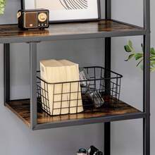 HOMCOM 7 Tier Ladder Shelf, Industrial Book Shelf, Metal Shelving Unit For Living Room, Study, Bedroom, Rustic Brown - Brown - View 8