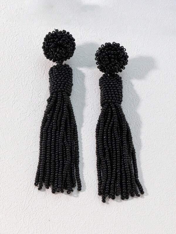 أقراط على شكل ربطات عصرية مطرزة بالخرز بتصميم بوهيمي - زوج واحد مصنوعة يدوياً