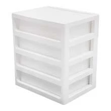 ZhdnBhnos Desk Organizer With 4 Drawers, White PP Storage Cabinet, Stackable Desk Storage Box For Office, Cosmetics, Crafts, Tools And Art Supplies