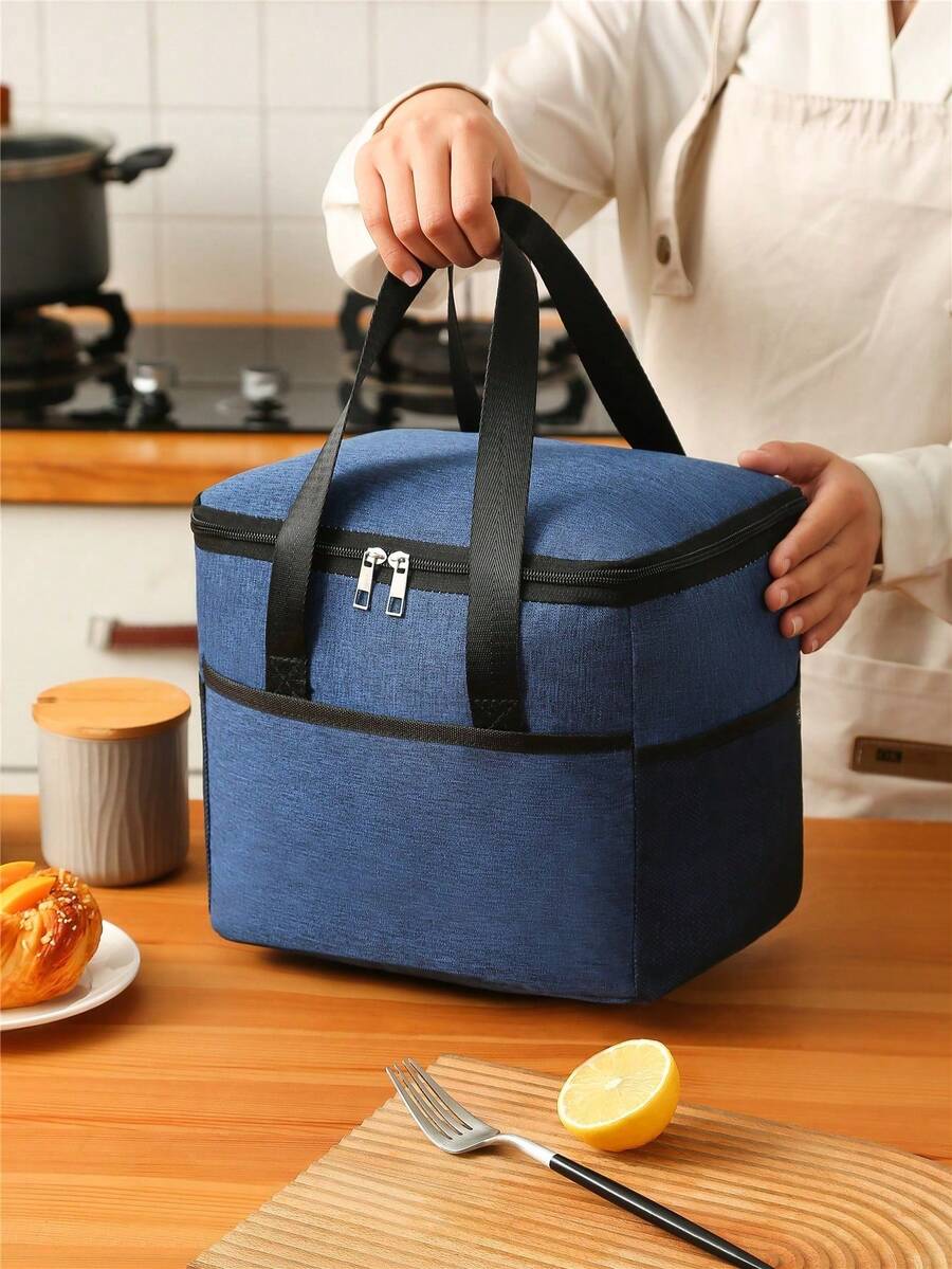 1个，大号手提手柄午餐袋保温袋，多色可选，拉链设计，聚会外出露营野餐必备，上班族必备，内部有隔热层，保温降温效果很好 - 彩色 - 查看 1