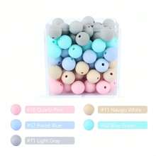 50 件霓虹硅胶珠子套件 - 12/15 毫米鲜艳圆珠混合套装，DIY 珠宝制作工艺配件，时尚装饰珠子，适用于笔饰、手链、项链、钥匙扣和多用途创意礼物 - 彩色 - 查看 24