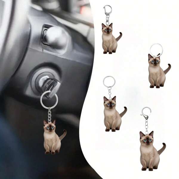 4pcs/1pc Siamese Cat Keychain, 2D Acrylic Cat Hanging Decoration, Double-Sided Design, Suitable For Backpacks And Gifts, Christmas Present Car Accessories Bag Charm