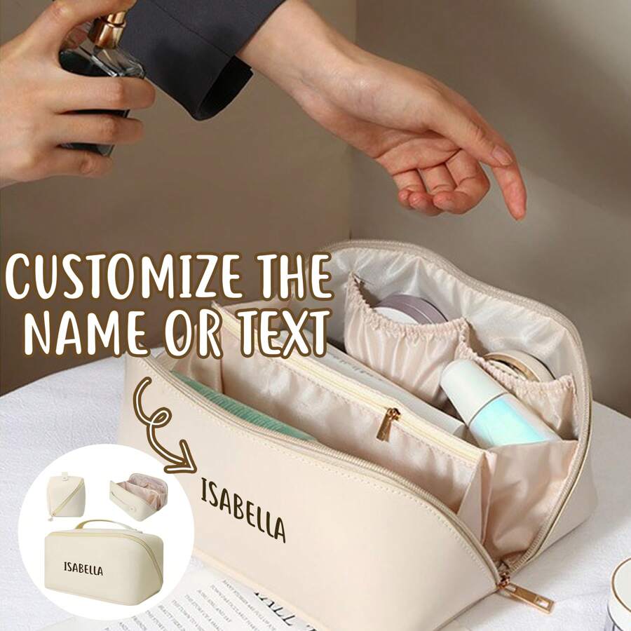 1pc Custom Leather Make Up Bag, Laser Engraving Slogan Or Name,Customize Your Exclusive Makeup Bag,Large Capacity Storage Bag For Travel, Friends Gift Customization