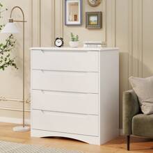 Chest Of Drawers With 4 Drawers, White Bedroom Chest Of Drawers With Cut Out Handles, Chest Of Drawers For Bedroom, Living Room, Office - trắng - Xem 1