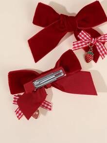 2 件装圣诞红色蝴蝶结发夹女童优雅天鹅绒发夹儿童蝴蝶结简单鳄鱼发夹圣诞发饰 - 彩色 - 查看 6