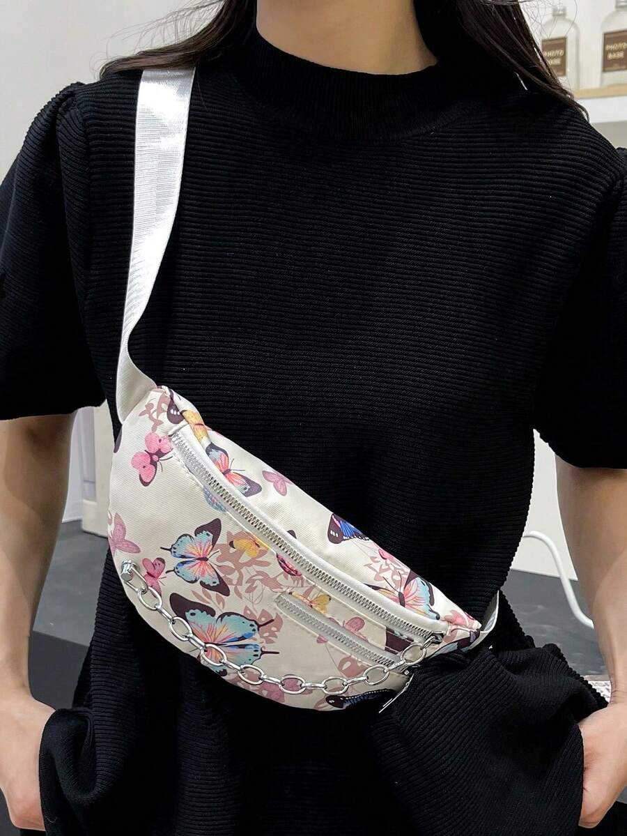 Túi đeo chéo họa tiết bướm họa tiết da báo thời trang có thể tháo rời, thích hợp cho du lịch và thể thao, đựng vừa điện thoại, ví - Nhiều màu - Xem 1