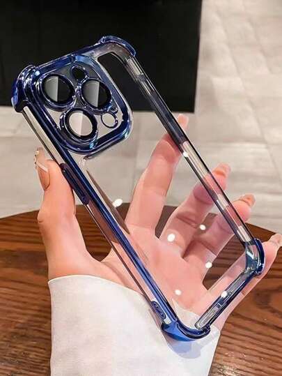 1pc Electroplated Four-Corner Anti-Fall Transparent TPU Protective Case Compatible With IPhone 17 Pro Max/17 Air, 11, 15 Pro Max, 14 Pro Max/Galaxy S25 Ultra, S2 FE, SAM A25, A56/Honor/Redmi Note 13 Pro/12C/13C/14C/Note 14 Smartphone