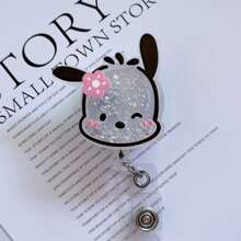 Sanrio 1pc Sparkling KT Cat Rabbit Cartoon Character Retractable Worker Plate Reel - Doctor/Nurse/Teacher Worker Plate