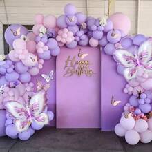 128 个紫色、粉色、金色乳胶气球和蝴蝶铝箔气球装饰，适用于生日派对、婚礼、毕业典礼、新娘送礼会、周年纪念、迎婴派对、家居装饰、房间、花园装饰、照片背景 - 多色 - 查看 6