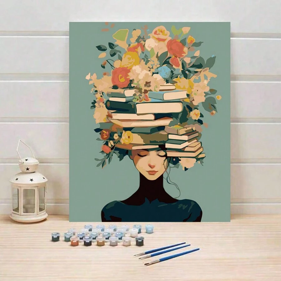 Book Girl Painting Set, Including DIY Digital Painting And Oil Painting, With Imaginative Design Gifts Birthday Graduation - Multicolor - View 1