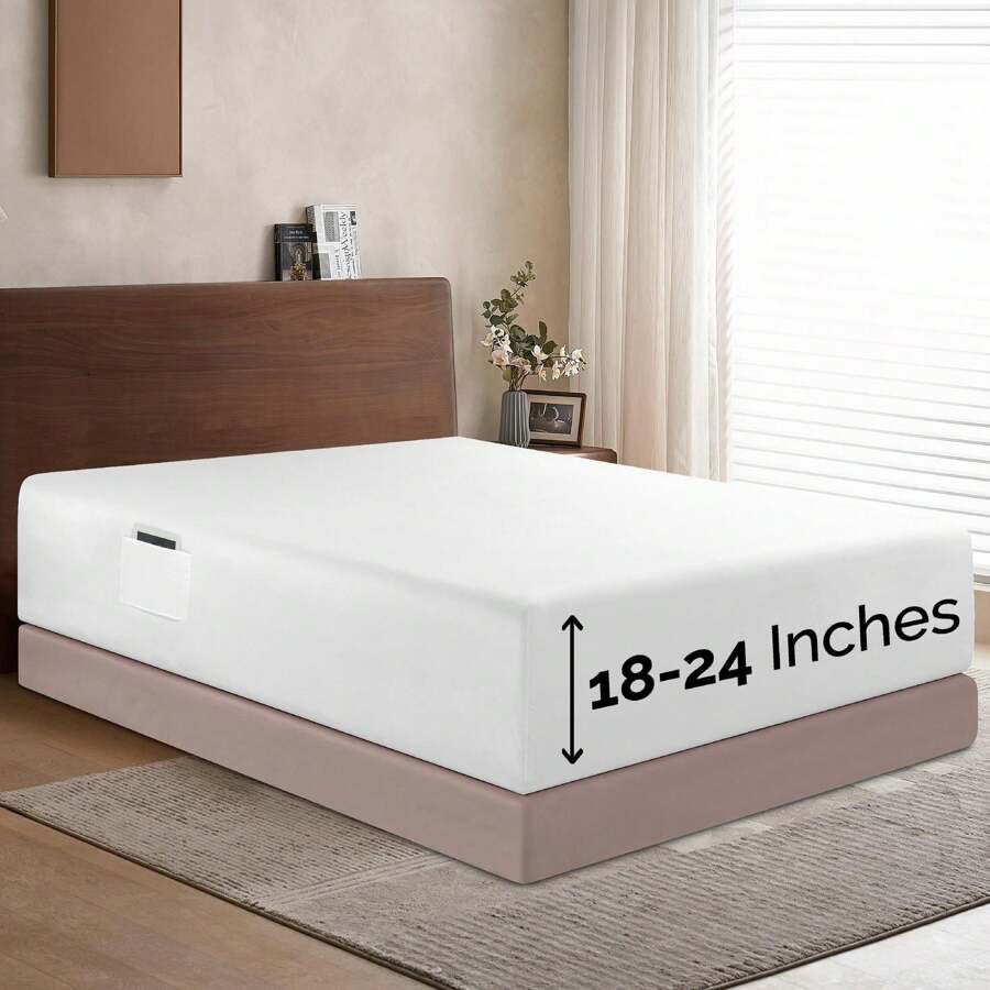 Elegant Comfort Luxury 1pc Extra Deep 18-24 Inch Deep Pocket Fitted Sheet - All Around Elastic Bedding Mattress Covers With Deep Pocket Up To 24 Inch And Double Sided Storage Pockets, Ultra Soft Machine Washable Luxury 1-Piece Bed Fitted Sheet - Fade And Wrinkle Resistant Premium Hotel Quality Twin/Full/Queen/King/Cal King Fitted Sheet, Christmas Decorations Gifts, Cozy Winter Styles, Bright Shades - 白色 - 查看 1