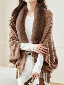 1pc Women's Fashion New Bestselling Fringed Turtleneck Poncho Scarf, Autumn/Winter