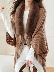 1pc Women's Fashion New Bestselling Fringed Turtleneck Poncho Scarf, Autumn/Winter