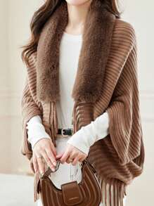 1pc Women's Fashion New Bestselling Fringed Turtleneck Poncho Scarf, Autumn/Winter