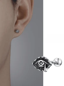 1 chiếc khuyên tai bạc Sterling dành cho nam, kiểu dáng tối màu, hình mắt quỷ, thiết kế độc đáo, phong cách hip hop punk. - Bạc - Xem 3