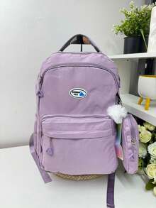 Large Capacity School Backpack For Women Students Waterproof Nylon - Purple - View 4